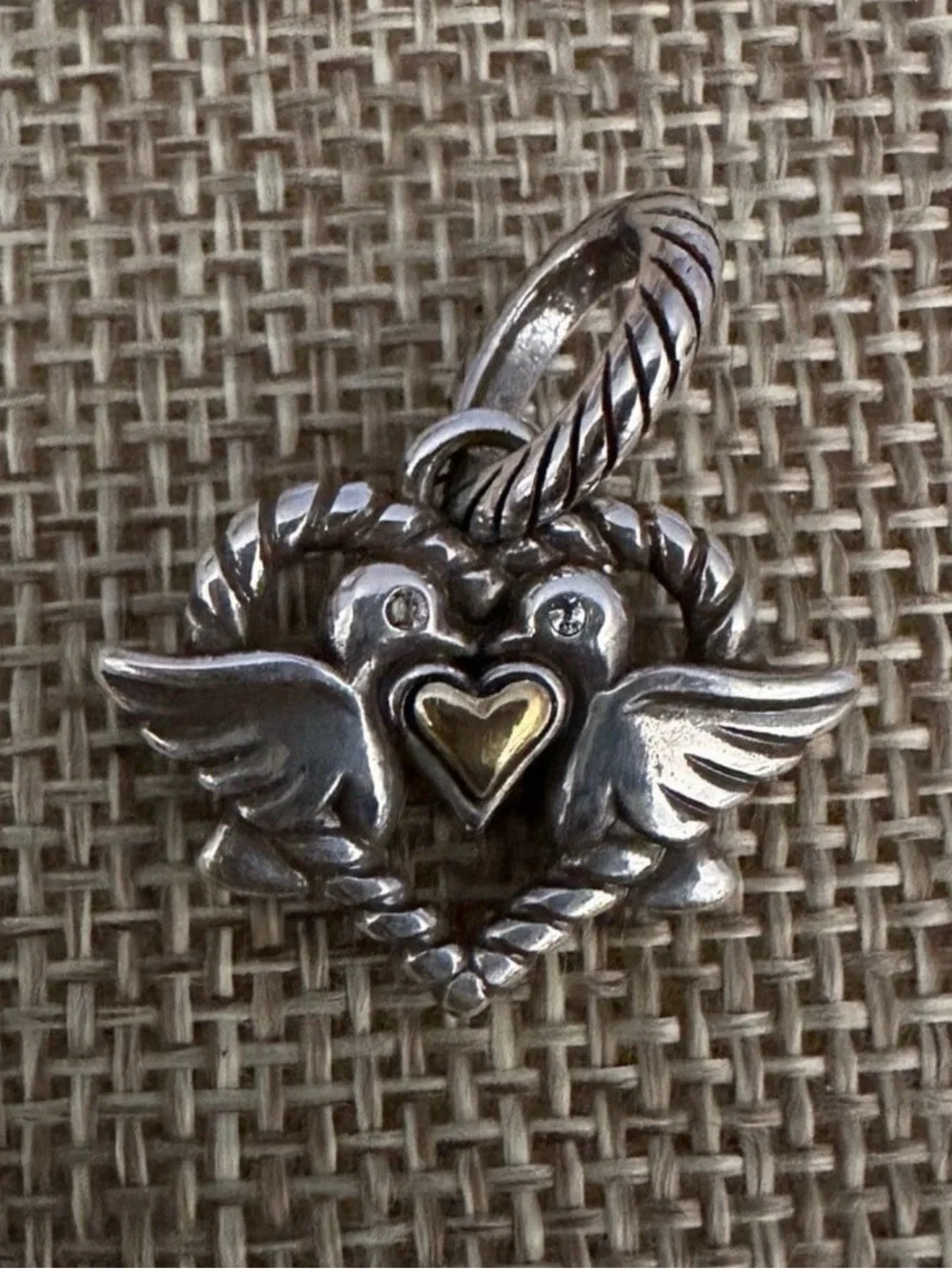 Brighton Silver-Tone Winged Bird Charm with Gold Heart Accent
